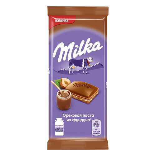 Шоколад Milka молочный с добавлением ореховой пасты из фундука и с дробленым фундуком 90 г в Лукойл